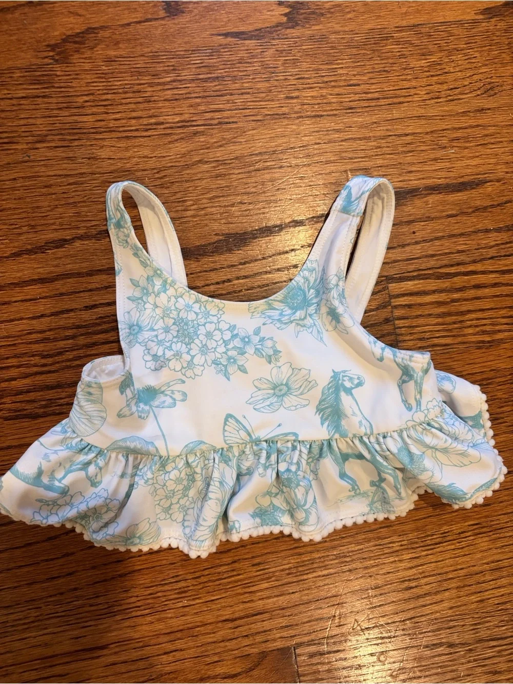 Posh Peanut Girls Two Piece Ruffle Bikini Blue Horses & Floral Print Size 2T